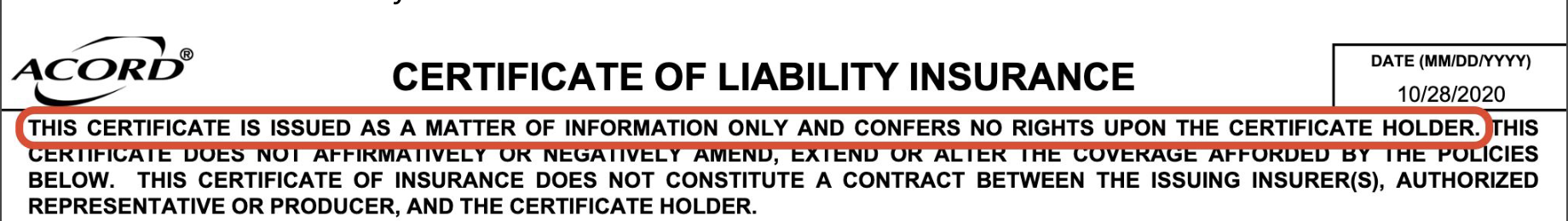 Certificate Holder - Acord 25