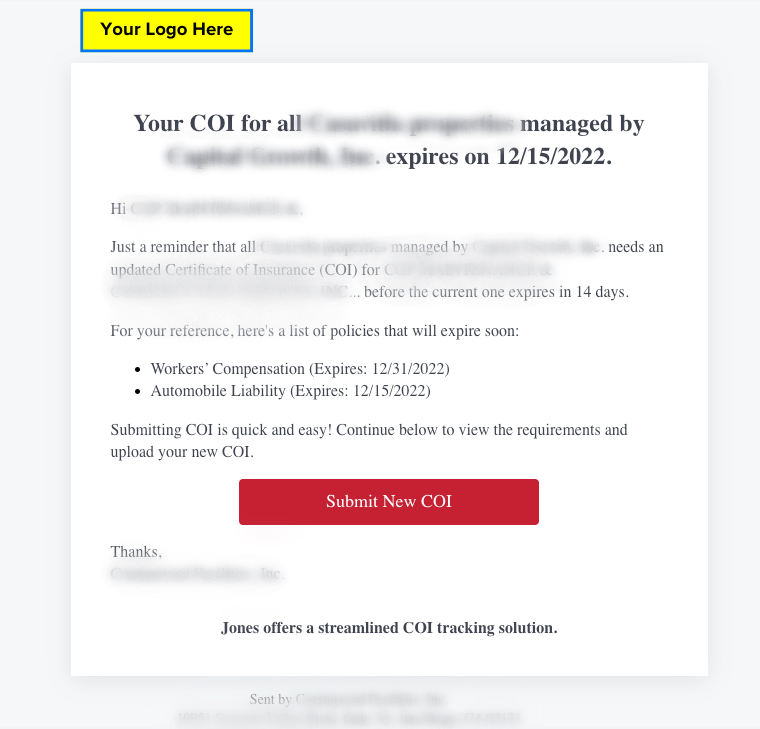 Branded COI Renewal Emails from Jones