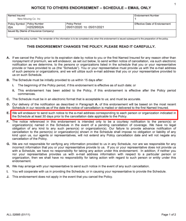 Notice to others endorsement