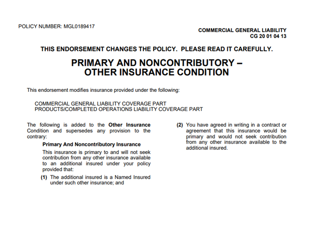 Primary and non-contributory - other insurance condition