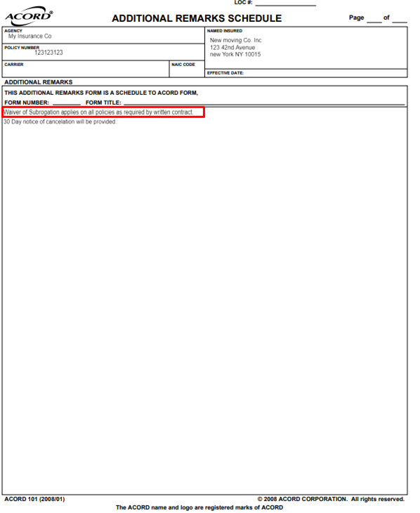 Waiver of Subrogation Gaps - Jones Insurance Guide - additional remarks