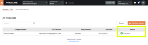 Compliance Status of Jones COI Management subcontractor compliance status in Procore