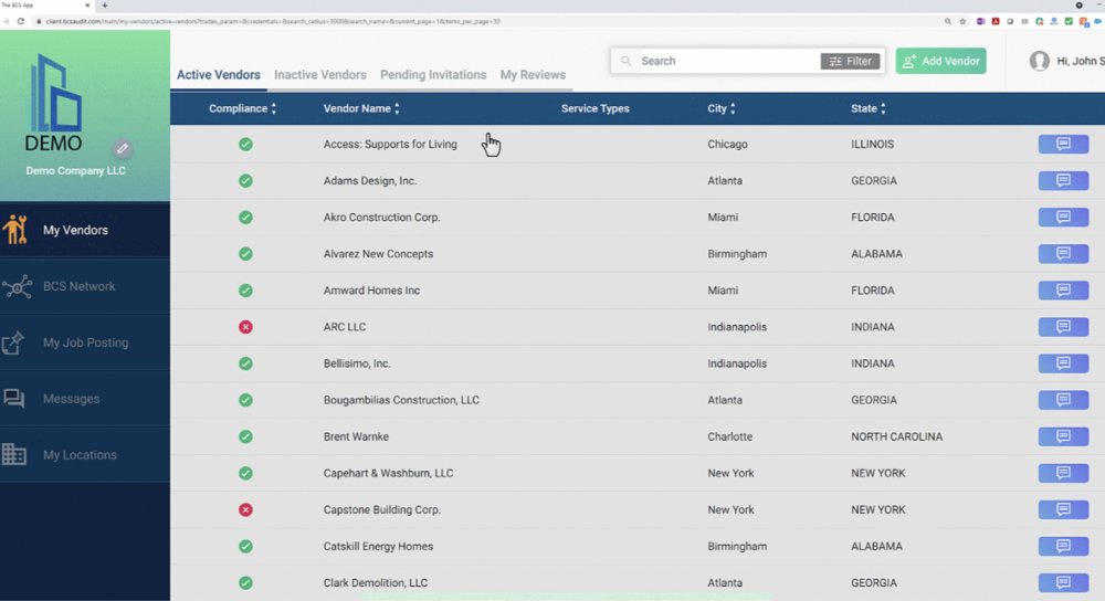 BCS dashboard