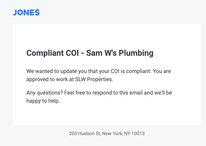 Compliant email example