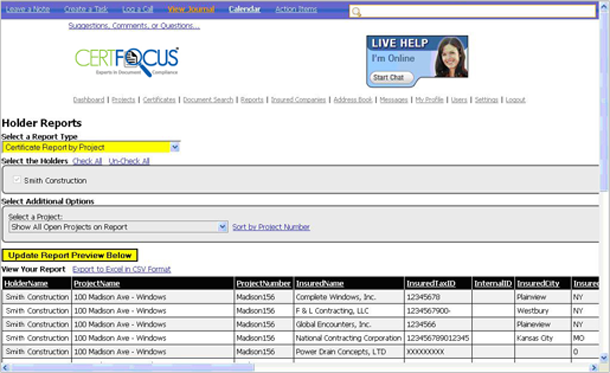 CertFocus - Sample Report for COI tracking