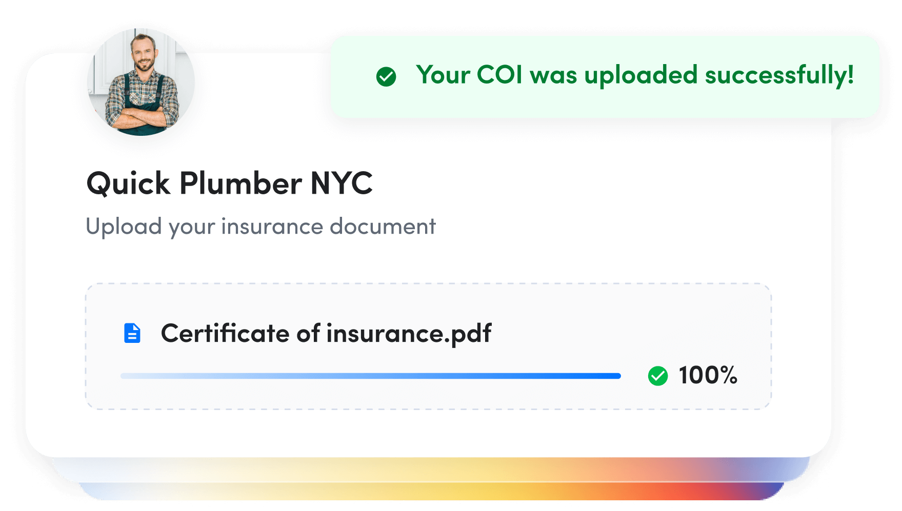 Successfully uploaded vendor insurance documents