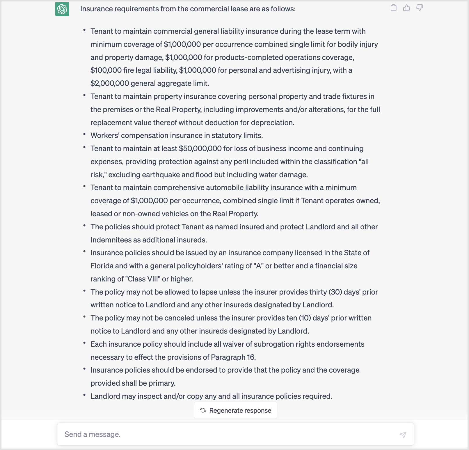 ChatGPT extracts insurance requirements