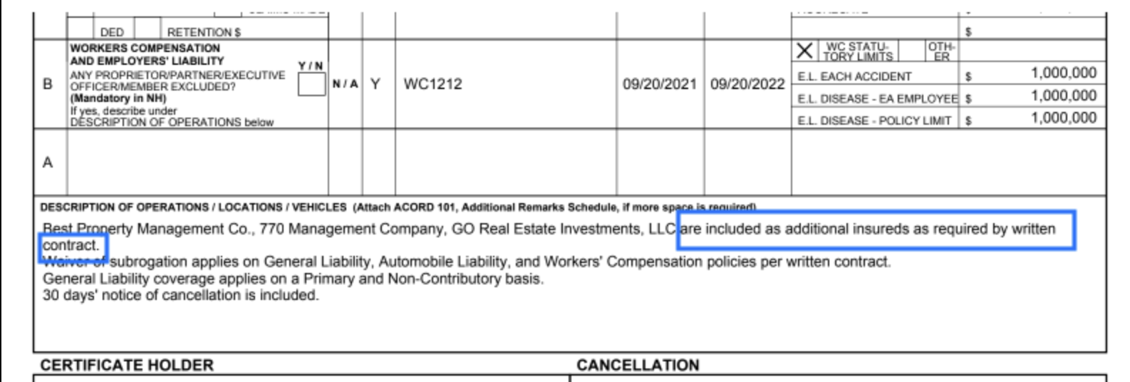 description-of-operations-section-on-COI-form
