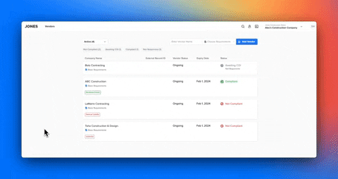 gap report in jones subcontractor compliance management tool