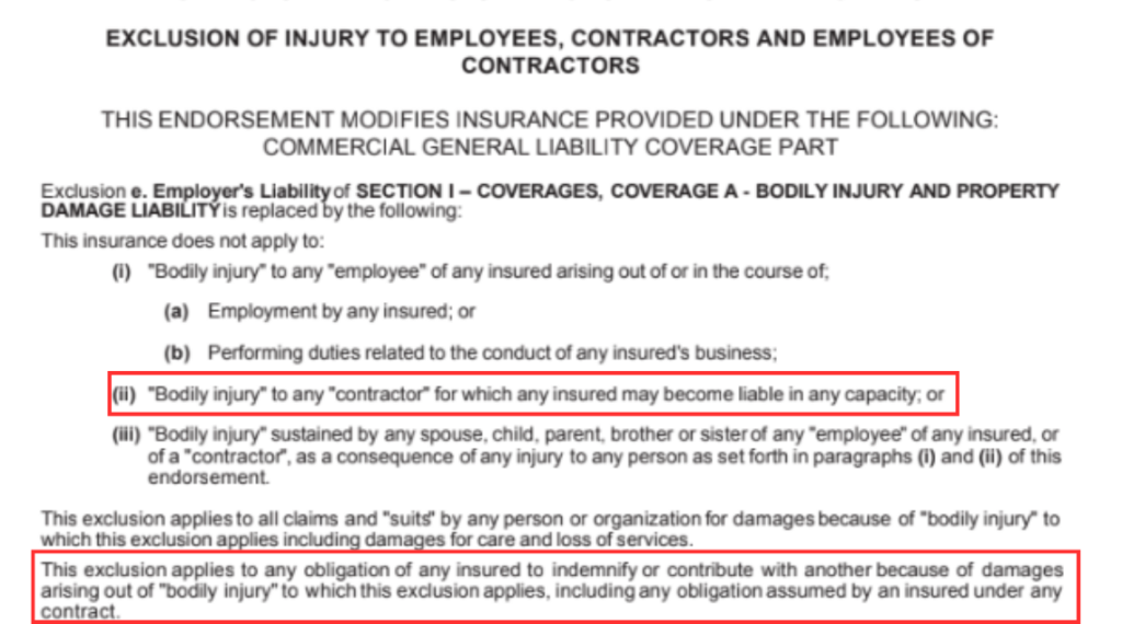 example of New York Labor Law exclusionary verbiage in a vendor insurance policy