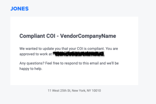 Compliant COI email from Jones