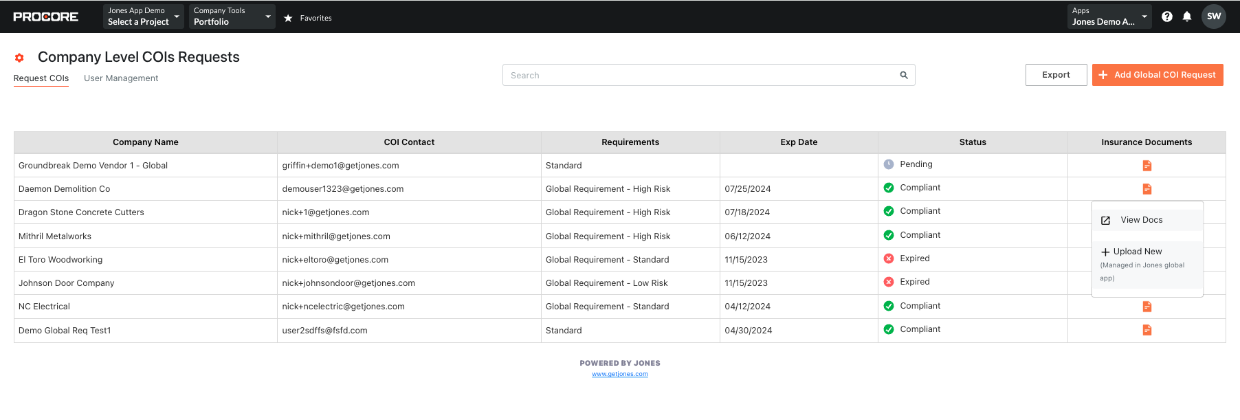 How to upload insurance documents on behalf of subcontractors with global level insurance requirements (AKA annual insurance requirements) in Procore