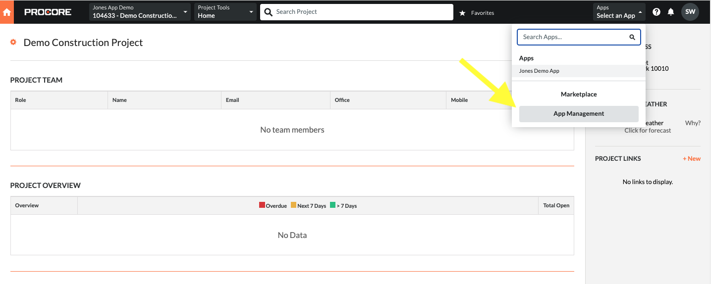 Setting up the Jones app in Procore - App Management