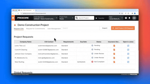 Open Jones records from Procore