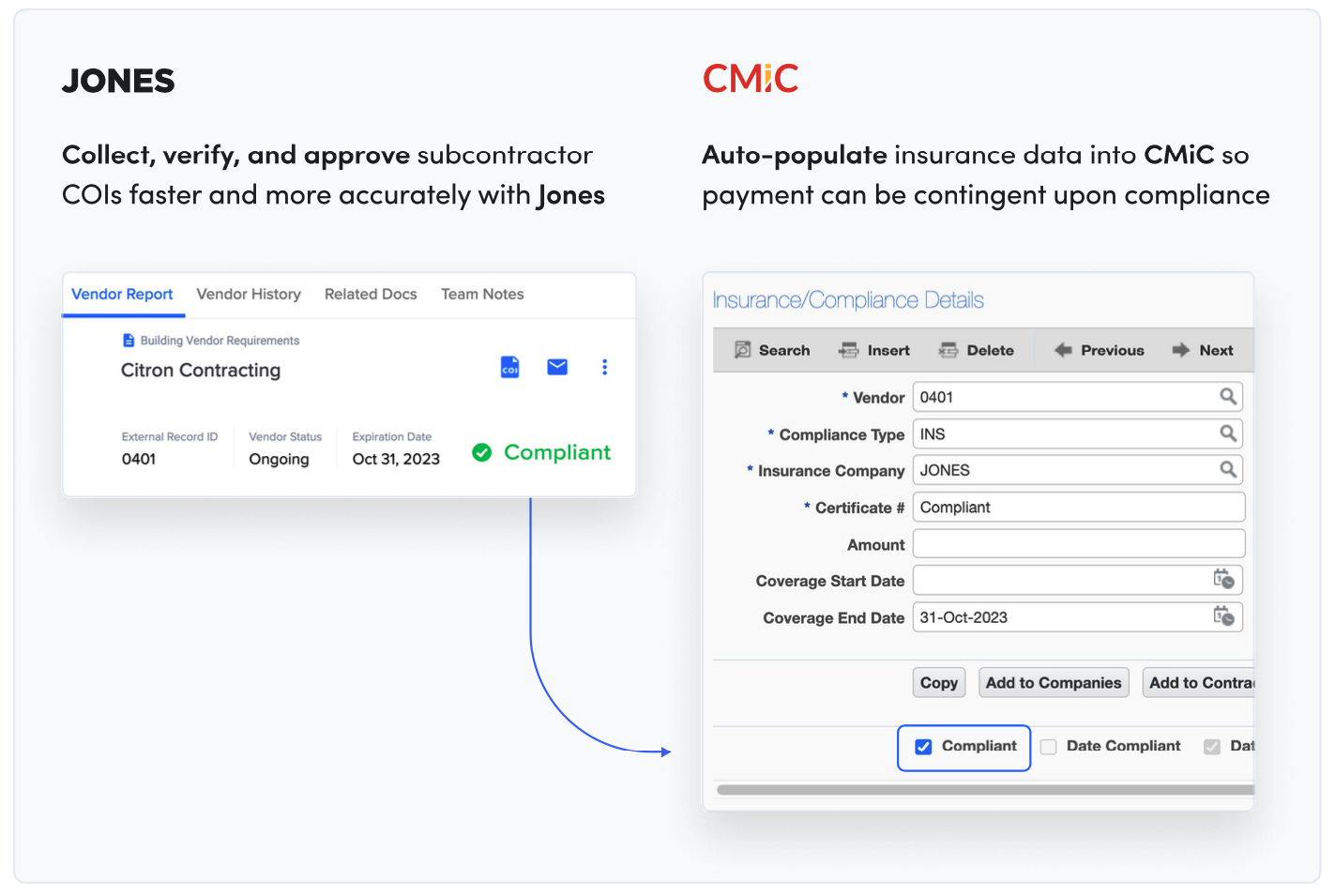 View subcontractor insurance details in CMiC with the Jones integration