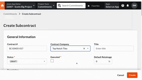 commitment triggered COI request in Jones subcontractor compliance management tool