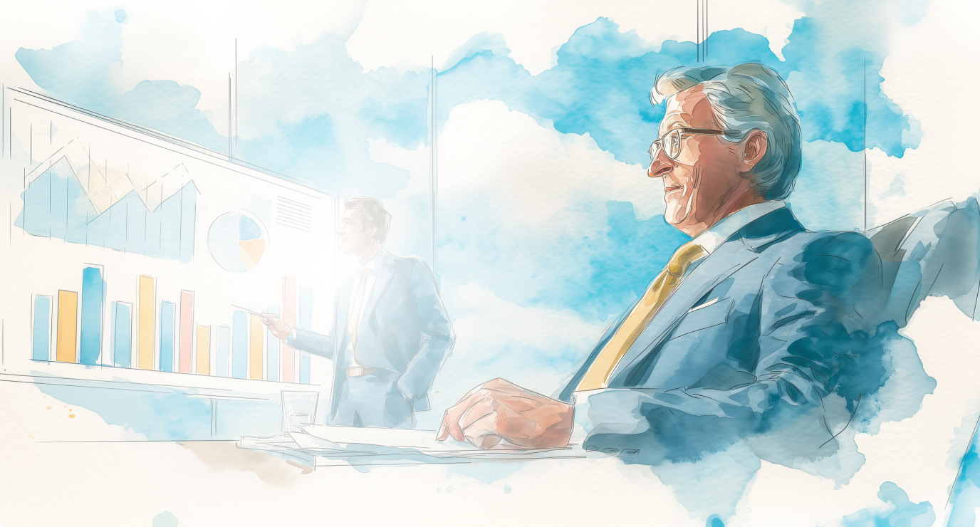 Executives reviewing charts and performance data during a business presentation